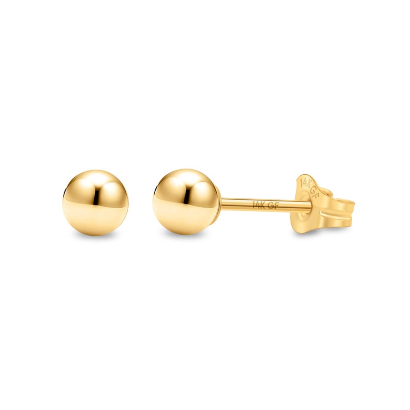 Kezef 14K Gold Filled Ball Stud Earrings for Women - Thick 14K Gold Layer, Hypoallergenic for Sensitive Ears, Round Studs | 4mm - Image 1